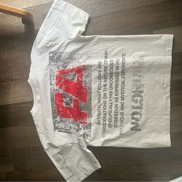 White Graphic T-Shirt with Red and Black Print